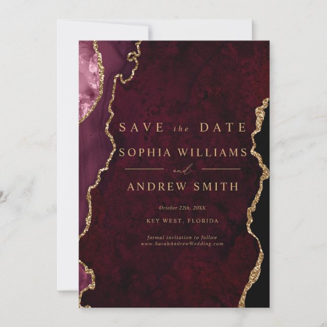 Black & Burgundy Gold Modern Sve the Date Invitation (Front)