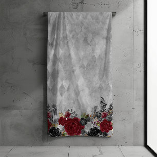 Black Burgundy Goth Flower Rose Bath Halloween  Towel Set