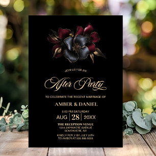 Black Burgundy Grey Floral Wedding After Party Invitation