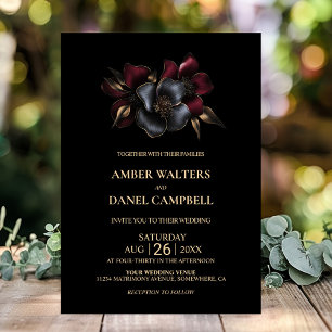 Black Burgundy Grey Floral Wedding Invitation