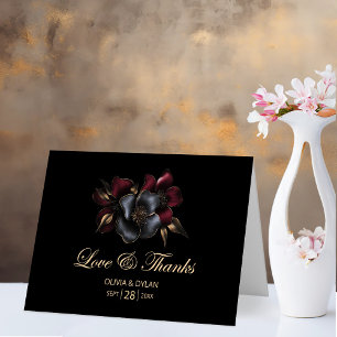 Black Burgundy Grey Floral Wedding Thank You Card