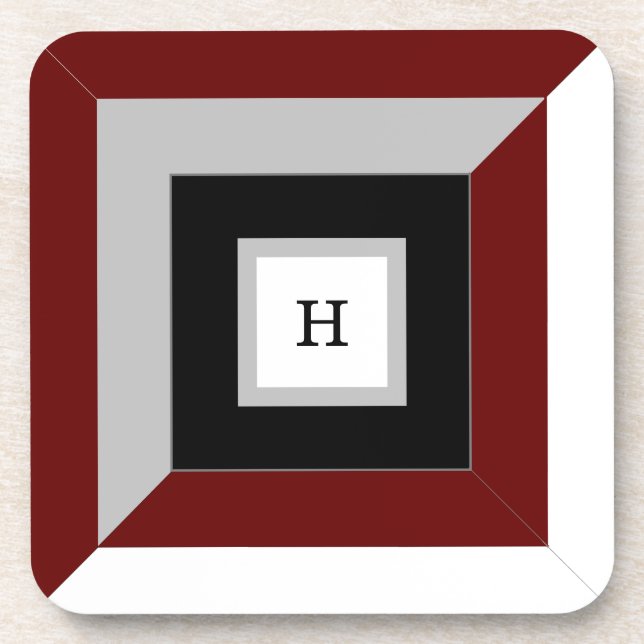 Black, Burgundy, Grey & White Geometric Shape Coaster (Front)