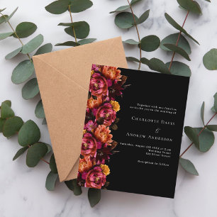 Black burgundy moody wedding invitation