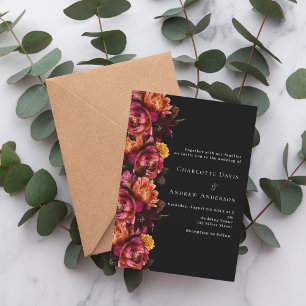 Black burgundy pink orange moody wedding invitation