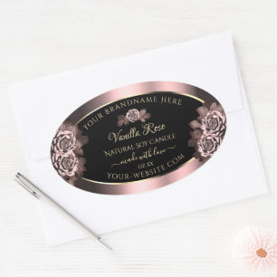 Black Burgundy Product Label Pink Roses Gold Frame