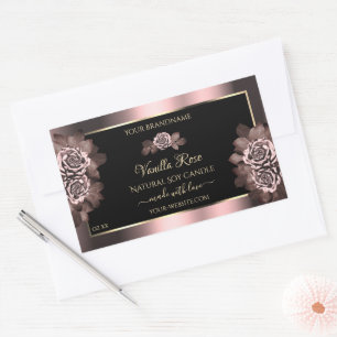 Black Burgundy Product Label Pink Roses Gold Frame