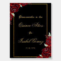 Black Burgundy Quinceañera Welcome sign