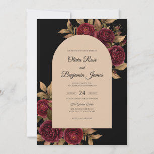 Black Burgundy Ranunculus Eucalyptus Wedding Invitation