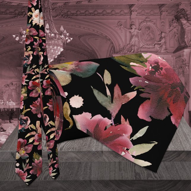 Black & Burgundy Raspberry Pink Peony Wedding Tie (Creator Uploaded)