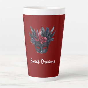 Black Burgundy Red Feathers Mask Latte Mug