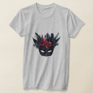 Black Burgundy Red Feathers Mask T-Shirt