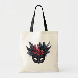 Black Burgundy Red Feathers Mask Tote Bag