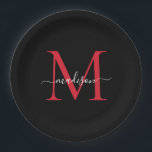 Black Burgundy Red Monogram Modern Elegant Script Paper Plate<br><div class="desc">Simple Modern Trendy Black Burgundy Maroon Red Monogram Modern Feminine Script Name Paper Plate</div>