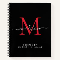 Black Burgundy Red Monogram Script Name Recipe