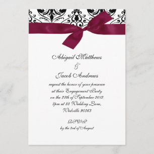Black Burgundy Ribbon Engagement Party Invitation