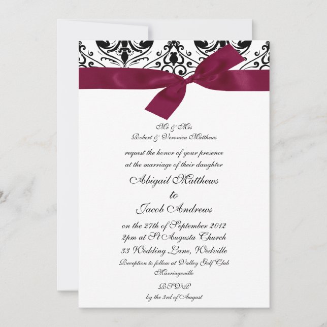Black & Burgundy Ribbon - Wedding Invitation (Front)