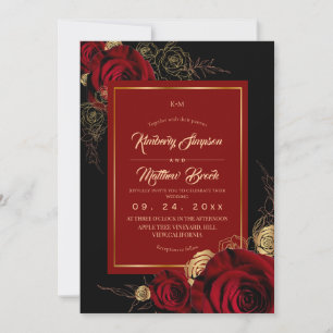 Black Burgundy Roses Boho Wedding Invitation