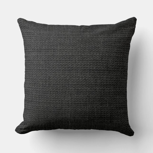 Black Burlap Linen Rustic Jute Cushion (Front)