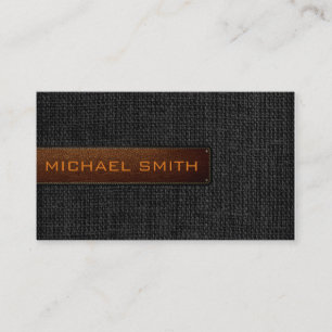 Black Burlap Linen Rustic Jute Look Leather Business Card