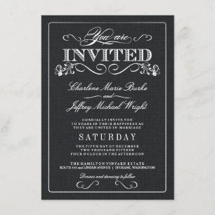 Black Burlap Rustic Wedding Invitations