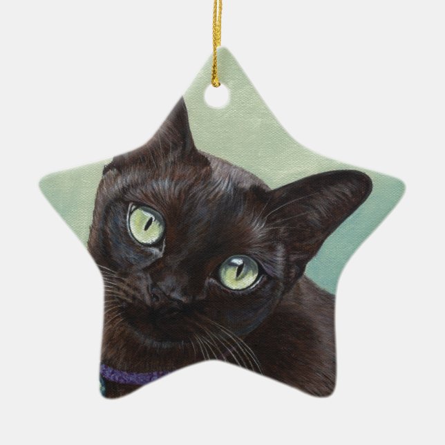 Black Burmese Cat Moose Ceramic Tree Decoration (Front)