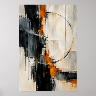 Black Burnt Orange Circle Abstract Wall Art