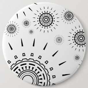 Black Burst Patterns on White 6 Cm Round Badge