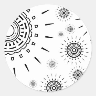 Black Burst Patterns on White Classic Round Sticker