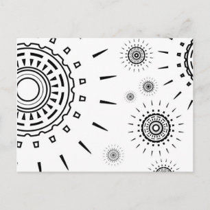 Black Burst Patterns on White Postcard