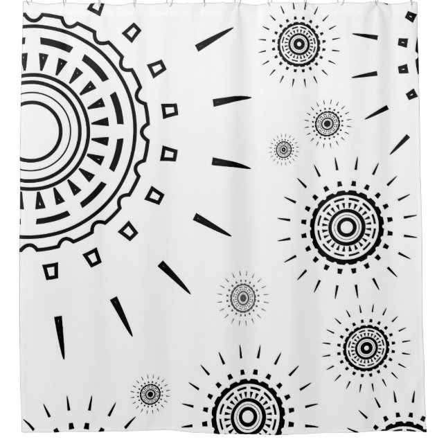 Black Burst Patterns on White Shower Curtain (Front)