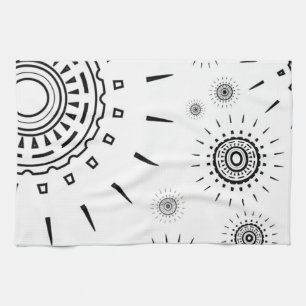Black Burst Patterns on White Tea Towel