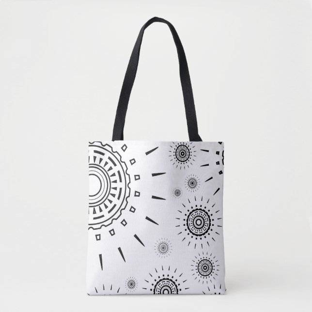 Black Burst Patterns on White Tote Bag (Front)