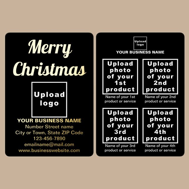 Black Business Brand on Christmas (Black business brand with products or services on Christmas foil holiday card.)
