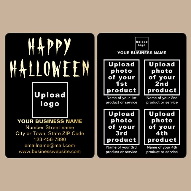 Black Business Brand on Halloween (Black business brand with products or services on Halloween foil holiday card.)