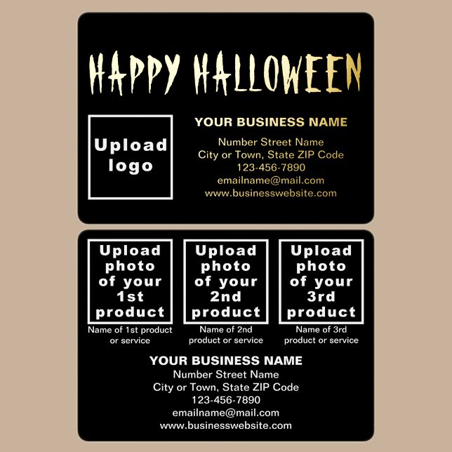 Black Business Brand on Halloween Rectangle (Black business brand with products or services on Halloween rectangle foil holiday card.)