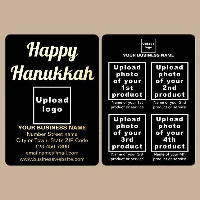 Black Business Brand on Hanukkah Foil Holiday Card (Black business brand with products or services on Hanukkah foil holiday card.)