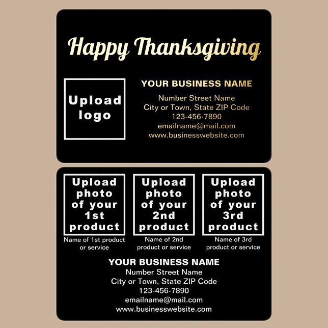 Black Business Brand on Thanksgiving Rectangle (Black business brand with products or services on Thanksgiving rectangle foil holiday card.)