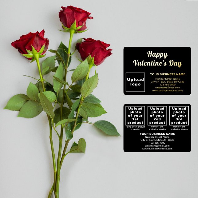Black Business Brand on Valentine Rectangle (Black business brand on Valentine rectangle foil holiday card. Front and back sides.)