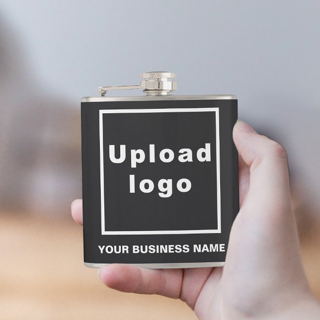 Black Business Brand on Vinyl Wrapped Flask (Your business name and logo on black vinyl wrapped flask.)