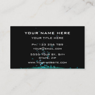 Black Business Card Aqua Turquoise Water Drops