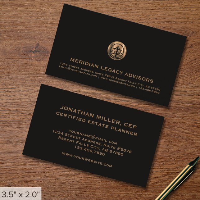 Black Business Cards with Copper Seal Logo (Creator Uploaded)