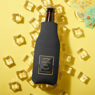 Black Business Faux Leather Logo Bottle Cooler
