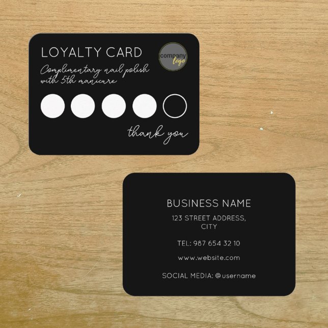 BLACK BUSINESS LOGO 5 PUNCH REWARD LOYALTY CARD (Creator Uploaded)