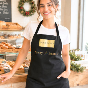 Black business logo Christmas employee Apron