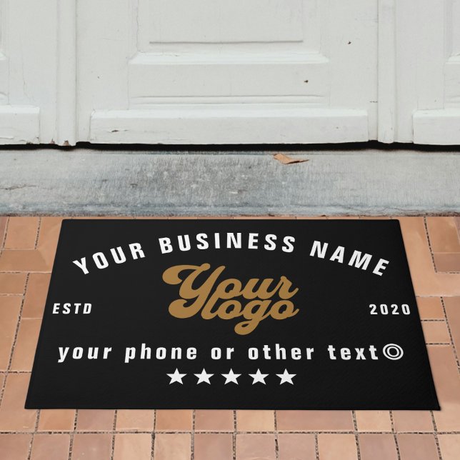 Black Business logo Company name Branded Doormat (Creator Uploaded)