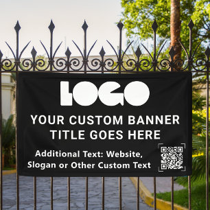 Black Business Logo Company QR code Outdoor 3'x5' Banner