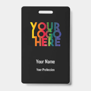 Black Business Logo Custom Employee Barcode Name ID Badge