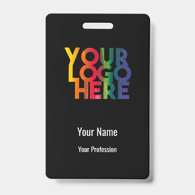 Black Business Logo Custom Employee Barcode Name ID Badge (Front)