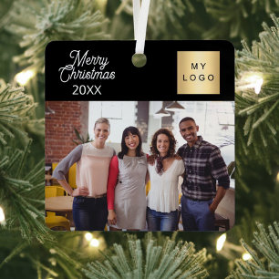 Black Business logo photo Christmas Metal Tree Decoration