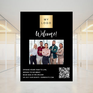 Black business logo photo welcome QR-code Poster